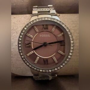 New - Fossil Riley 38mm Silver Watch with Pink Dial